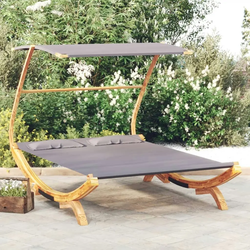 Outdoor Lounge Bed with Canopy 165x203x138 cm Solid Bent Wood Anthracite 313952