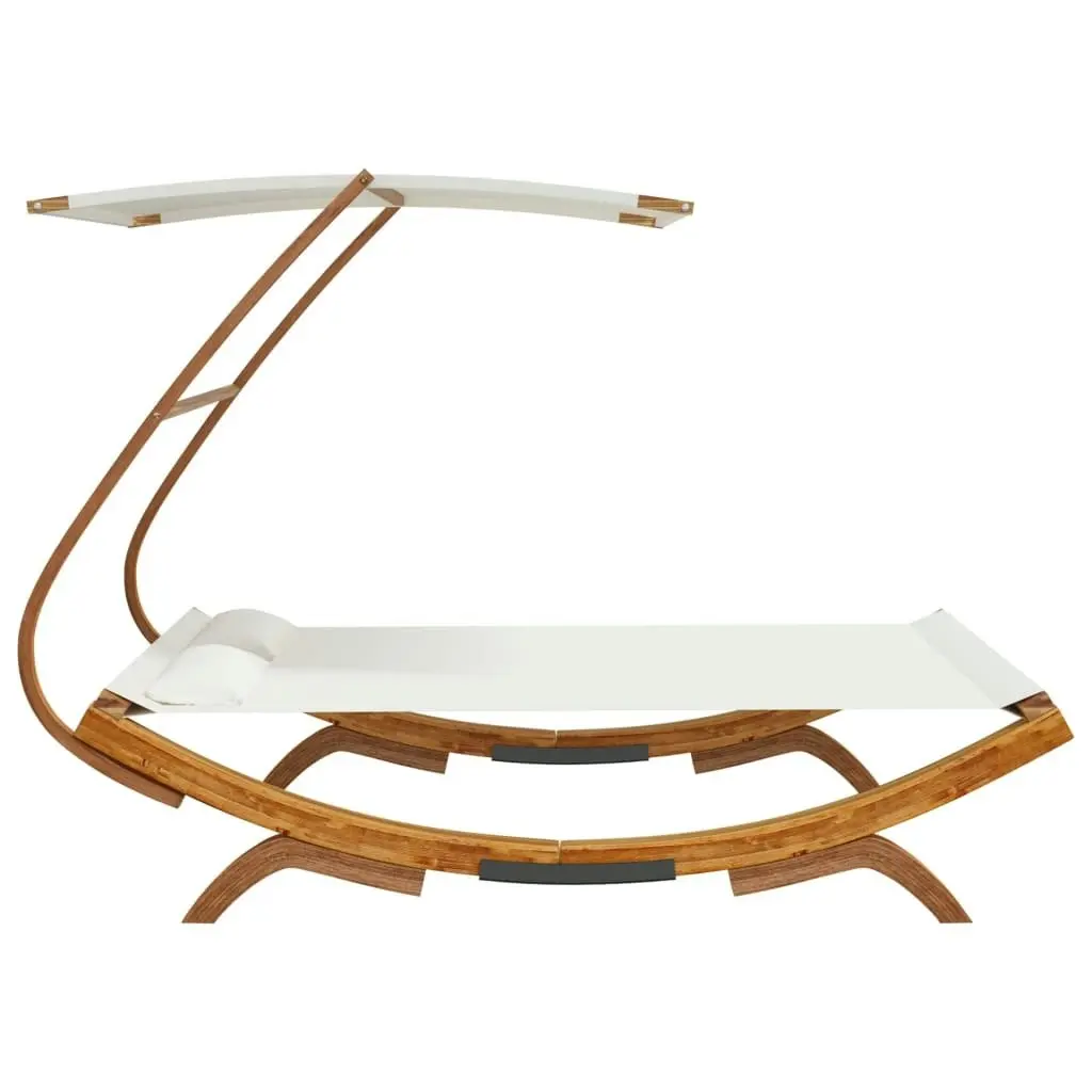 Outdoor Lounge Bed with Canopy 165x203x138 cm Solid Bent Wood Cream 313951