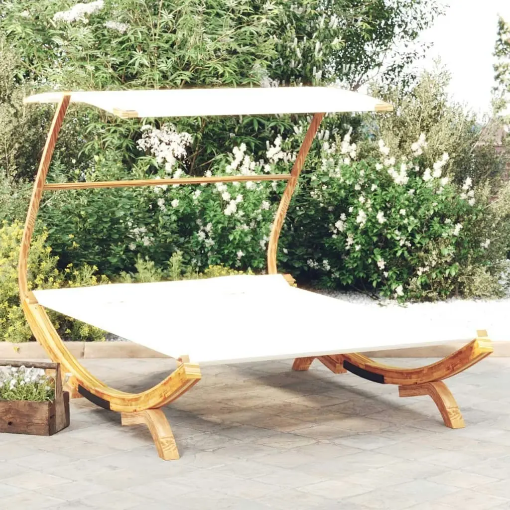 Outdoor Lounge Bed with Canopy 165x203x138 cm Solid Bent Wood Cream 313951