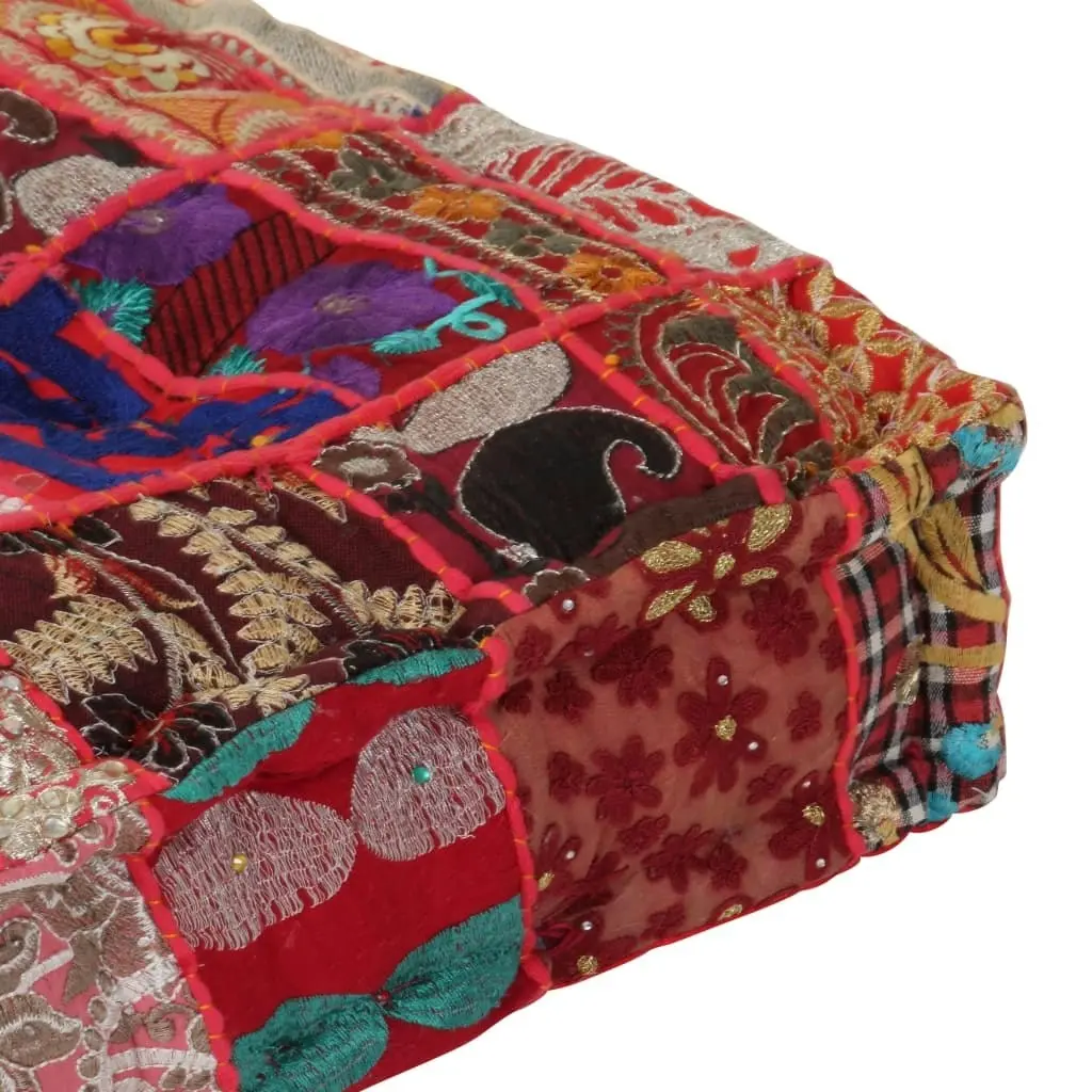 Patchwork Pouffe Square Cotton Handmade 50x50x12 cm Red 246575