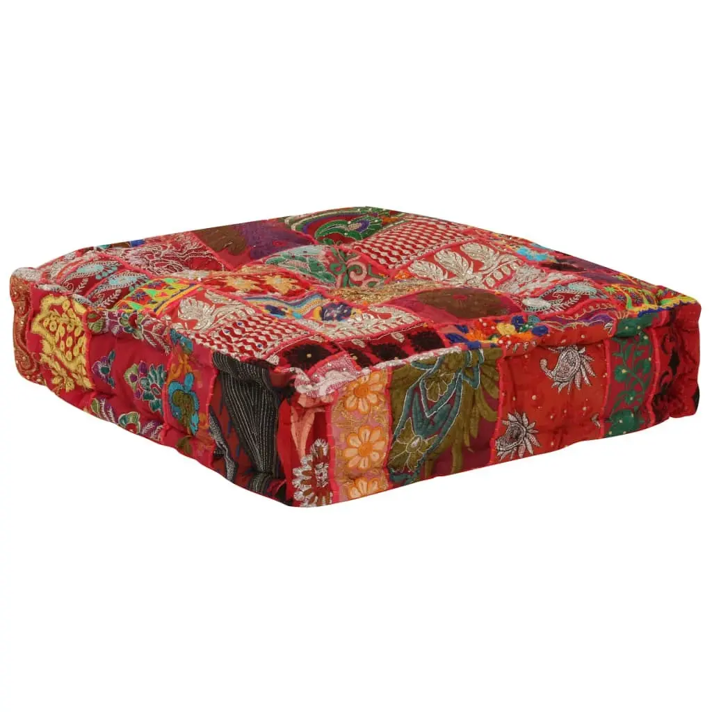 Patchwork Pouffe Square Cotton Handmade 50x50x12 cm Red 246575