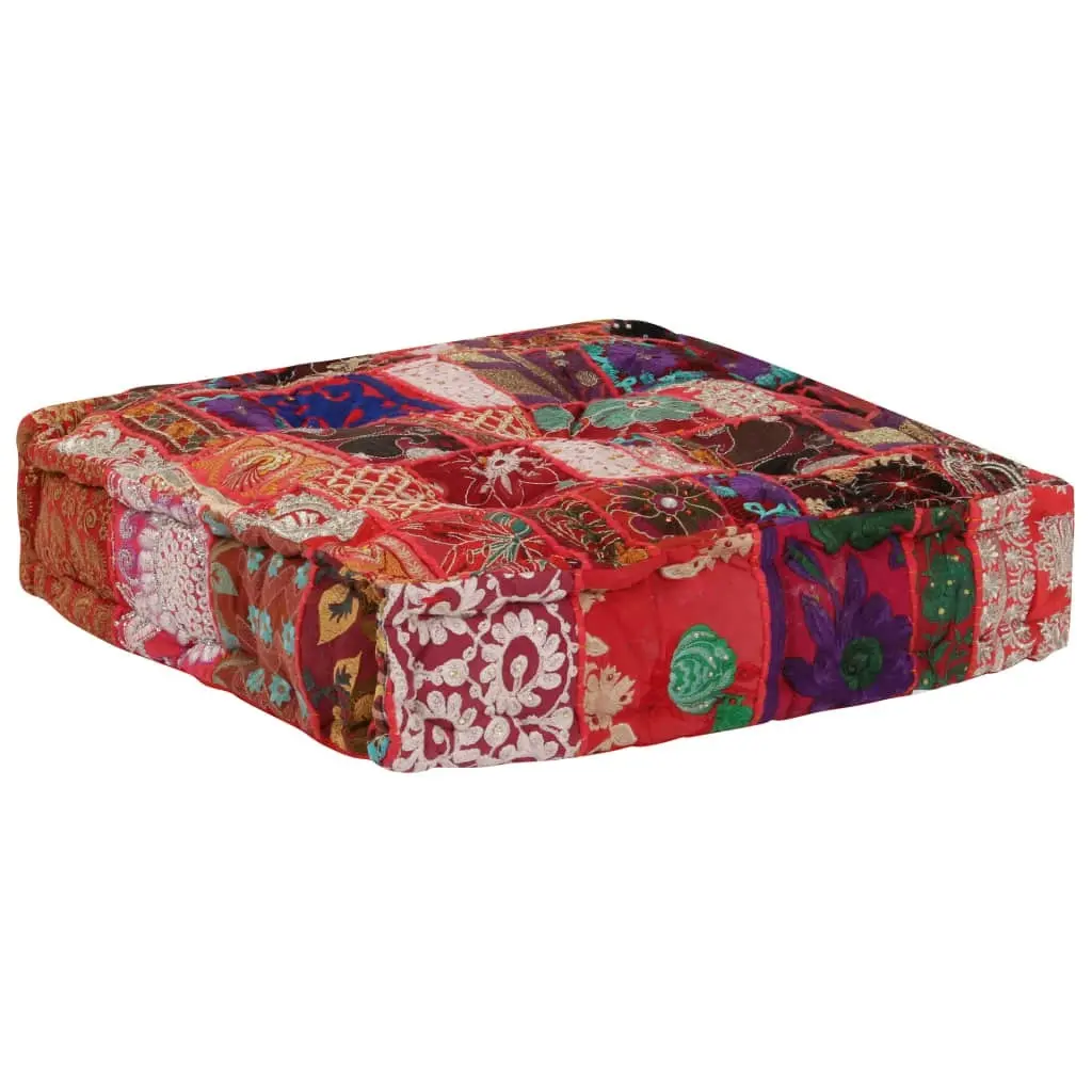 Patchwork Pouffe Square Cotton Handmade 50x50x12 cm Red 246575