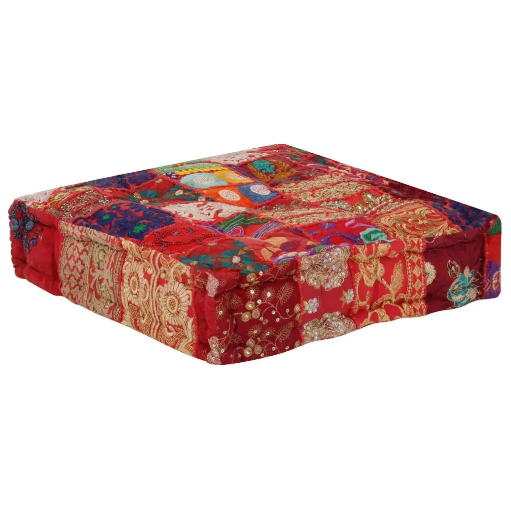 Patchwork Pouffe Square Cotton Handmade 50x50x12 cm Red 246575