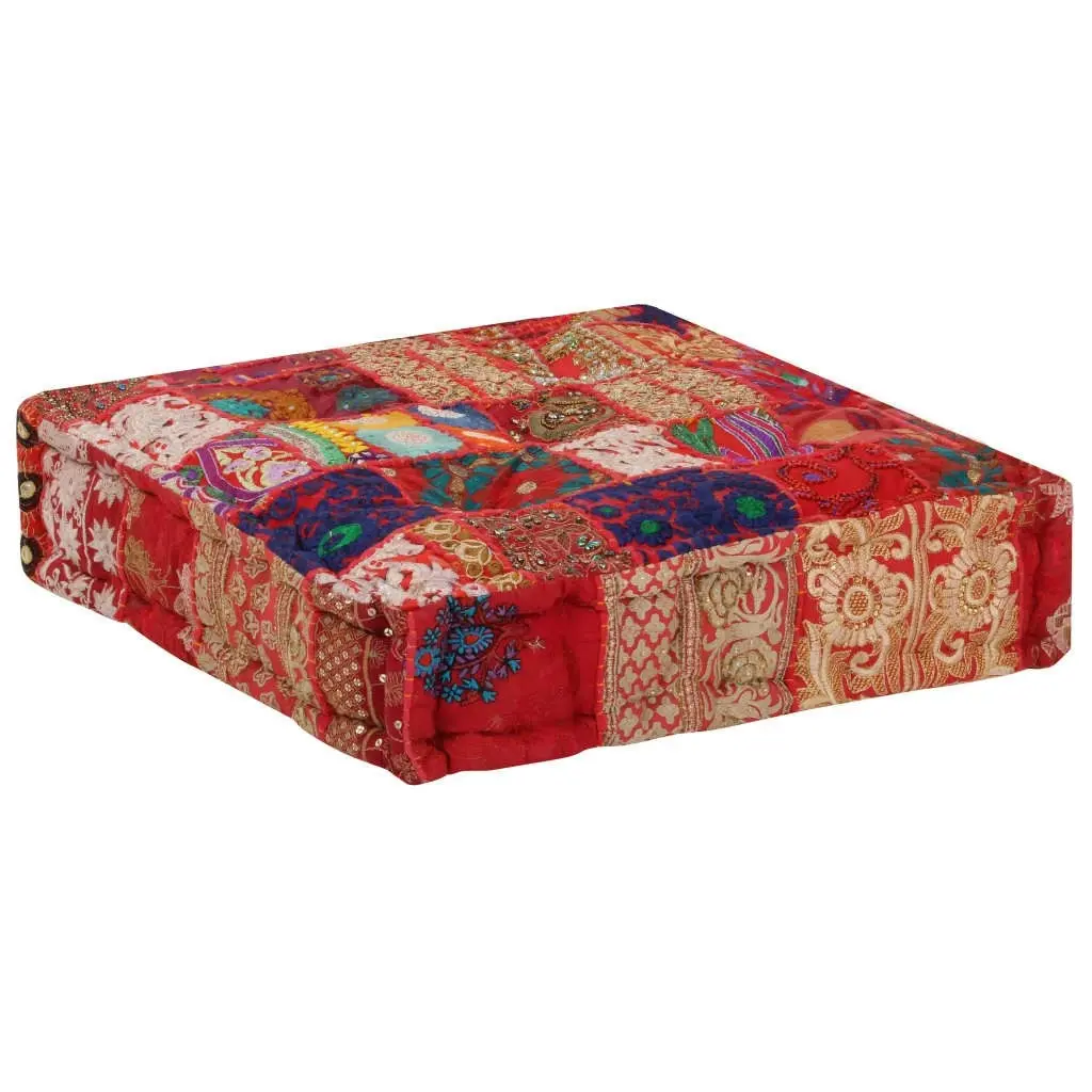 Patchwork Pouffe Square Cotton Handmade 50x50x12 cm Red 246575