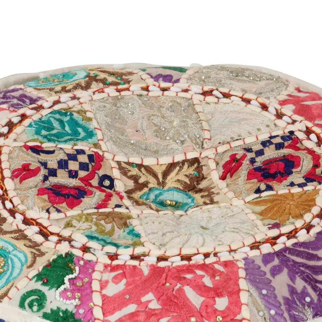 Patchwork Pouffe Round Cotton Handmade 40x20 cm Beige 246572