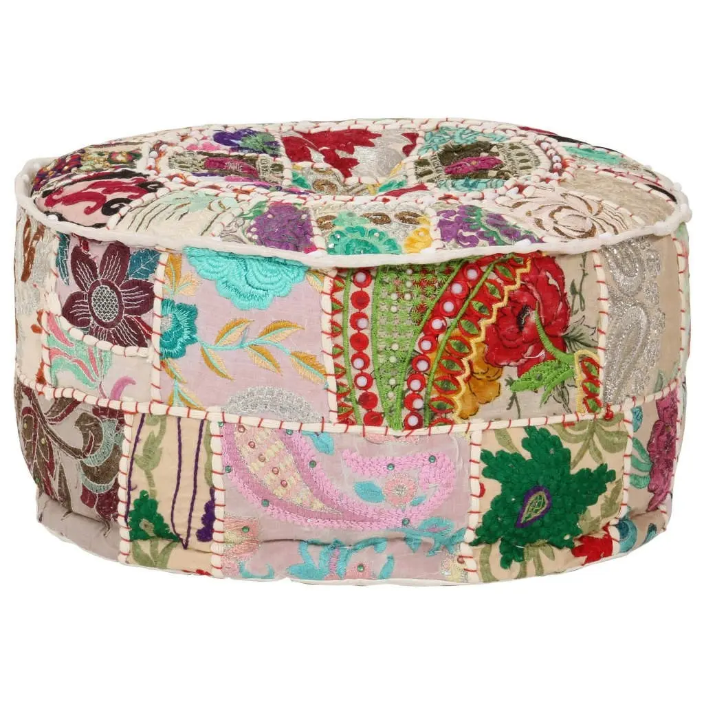 Patchwork Pouffe Round Cotton Handmade 40x20 cm Beige 246572