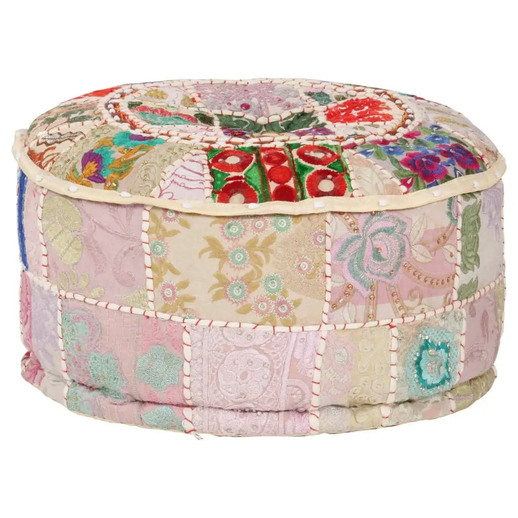 Patchwork Pouffe Round Cotton Handmade 40x20 cm Beige 246572