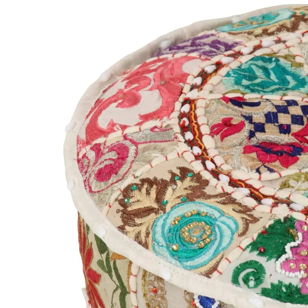 Patchwork Pouffe Round Cotton Handmade 40x20 cm Beige 246572