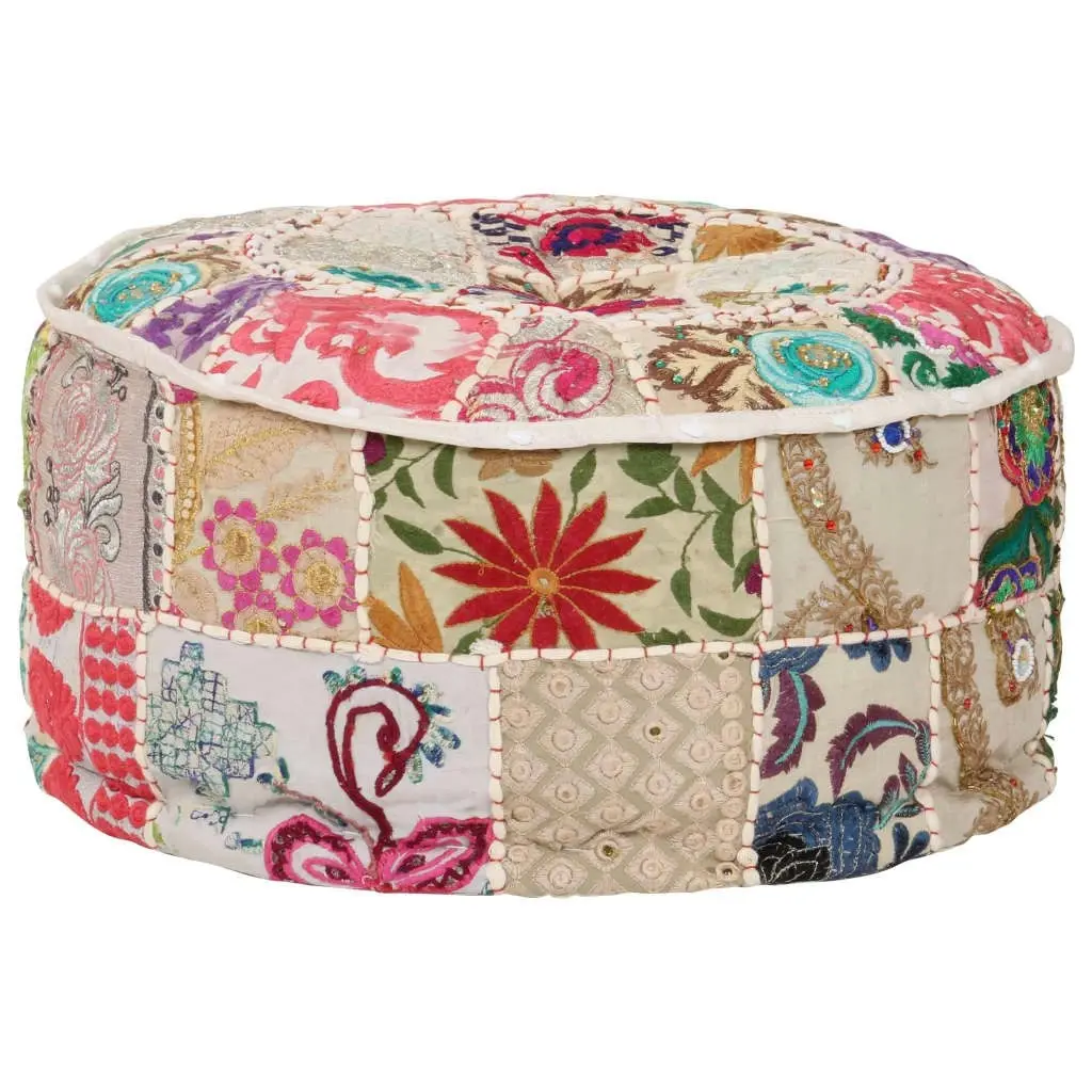 Patchwork Pouffe Round Cotton Handmade 40x20 cm Beige 246572