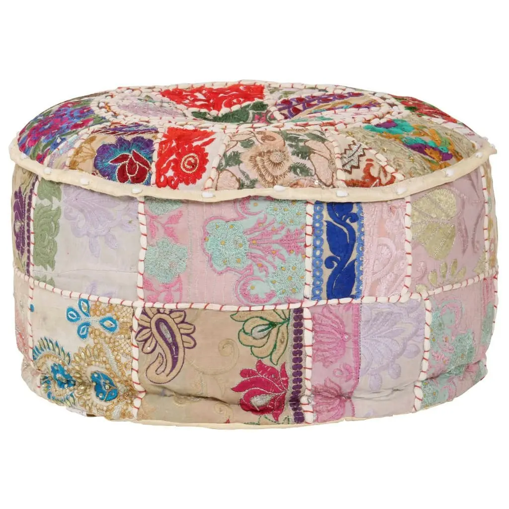 Patchwork Pouffe Round Cotton Handmade 40x20 cm Beige 246572