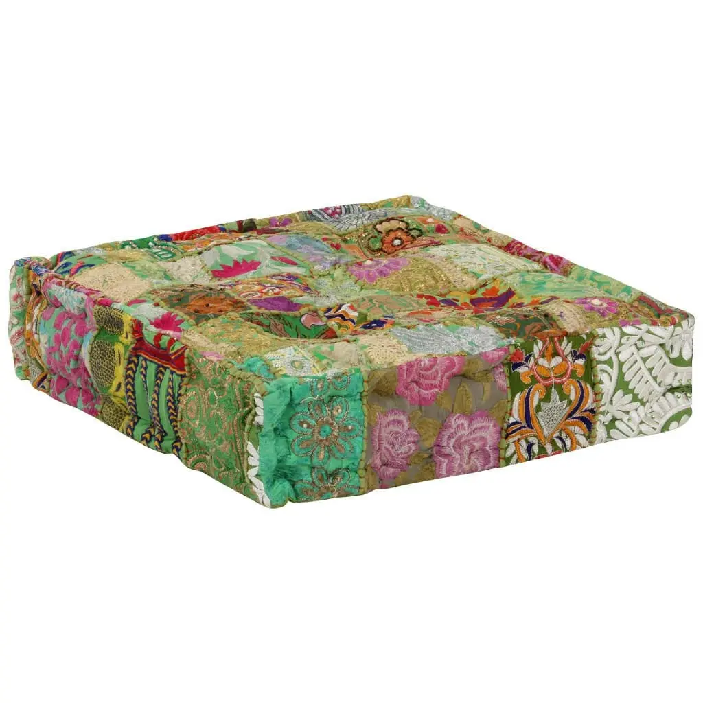 Patchwork Pouffe Square Cotton Handmade 50x50x12 cm Green 246576