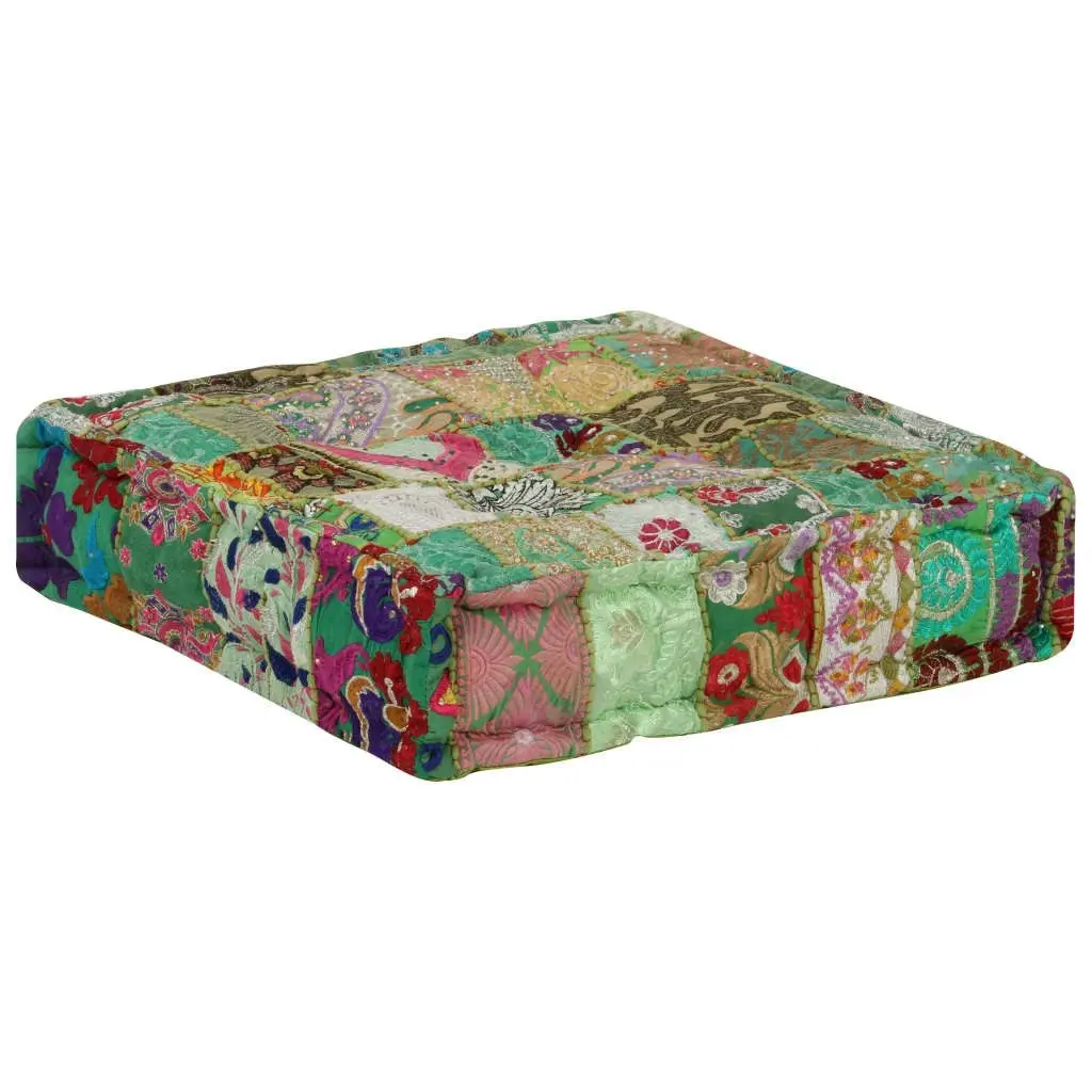 Patchwork Pouffe Square Cotton Handmade 50x50x12 cm Green 246576