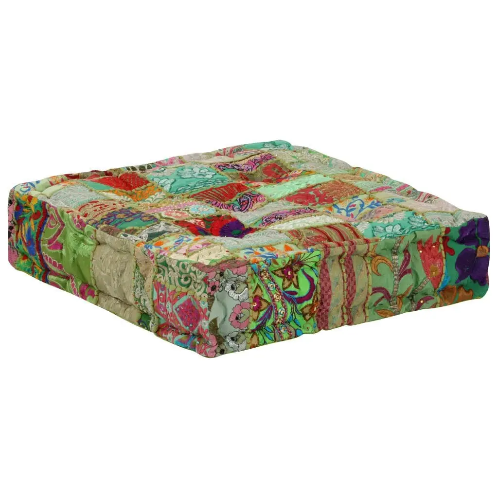 Patchwork Pouffe Square Cotton Handmade 50x50x12 cm Green 246576