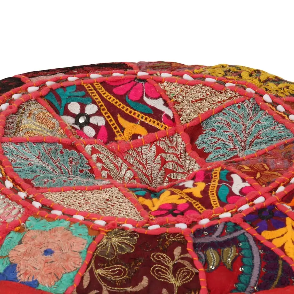 Patchwork Pouffe Round Cotton Handmade 40x20 cm Red 246571