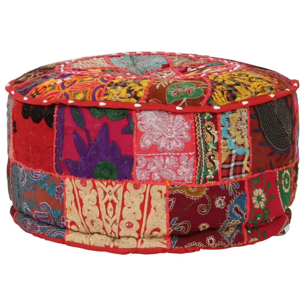 Patchwork Pouffe Round Cotton Handmade 40x20 cm Red 246571