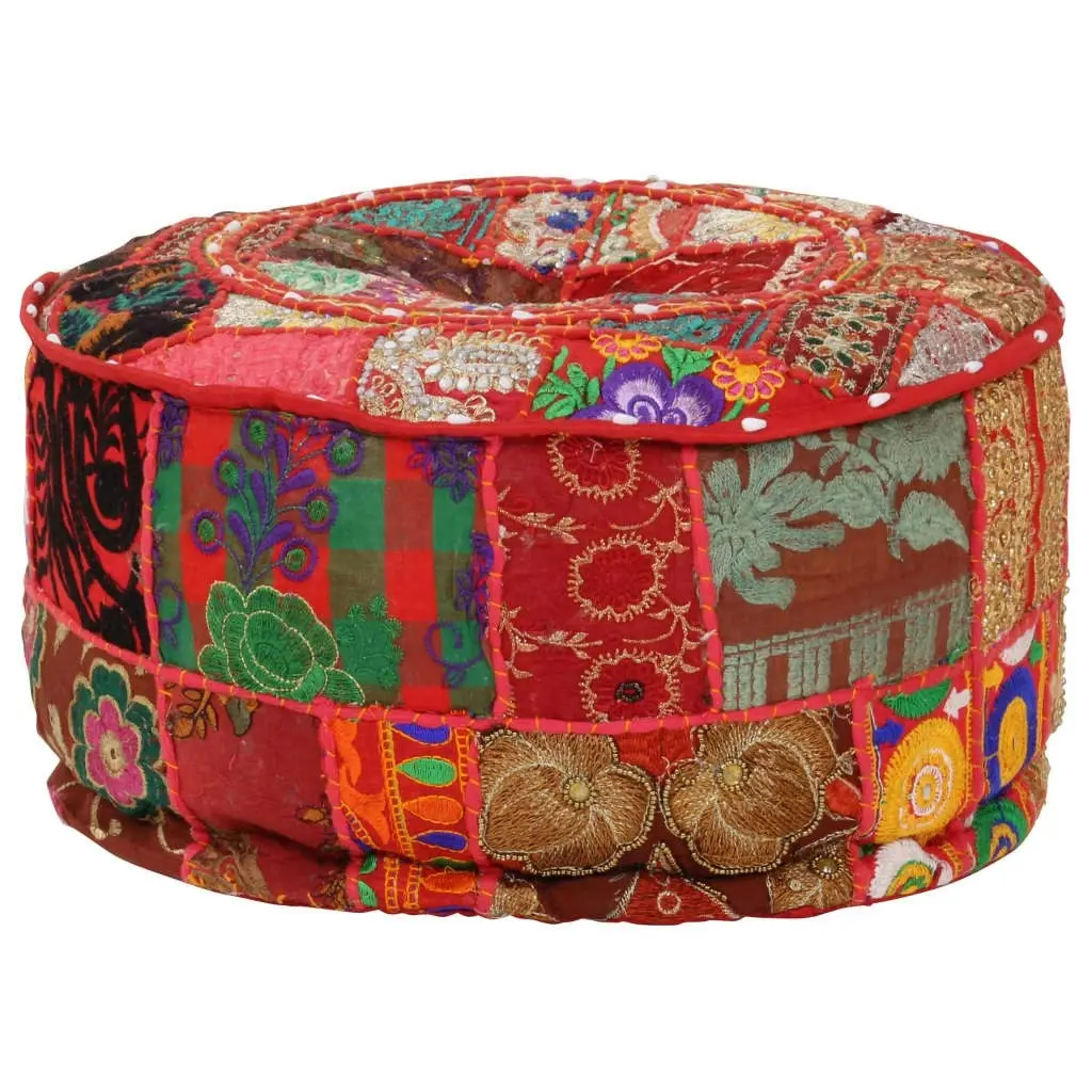 Patchwork Pouffe Round Cotton Handmade 40x20 cm Red 246571