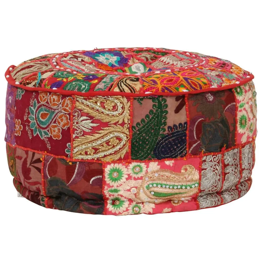 Patchwork Pouffe Round Cotton Handmade 40x20 cm Red 246571