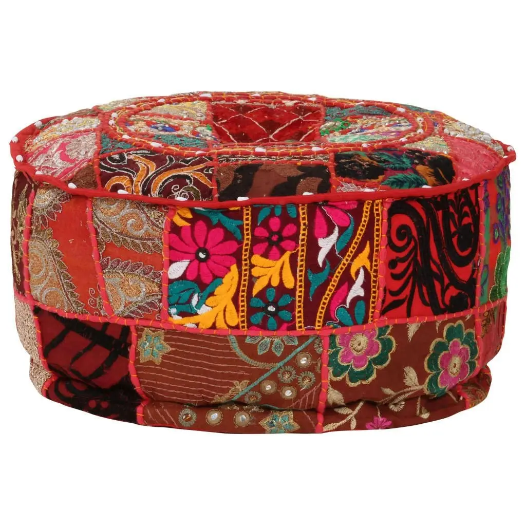 Patchwork Pouffe Round Cotton Handmade 40x20 cm Red 246571