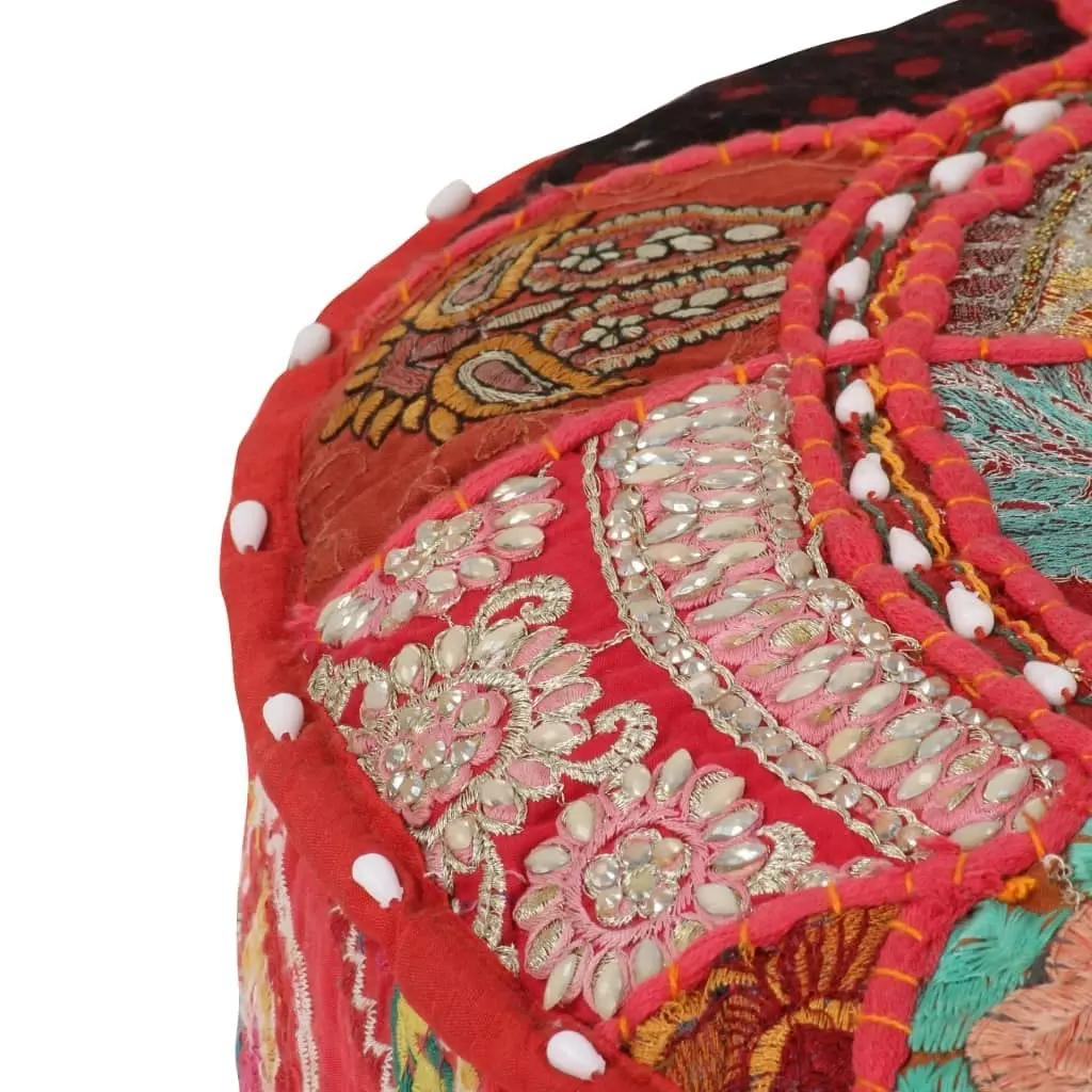 Patchwork Pouffe Round Cotton Handmade 40x20 cm Red 246571