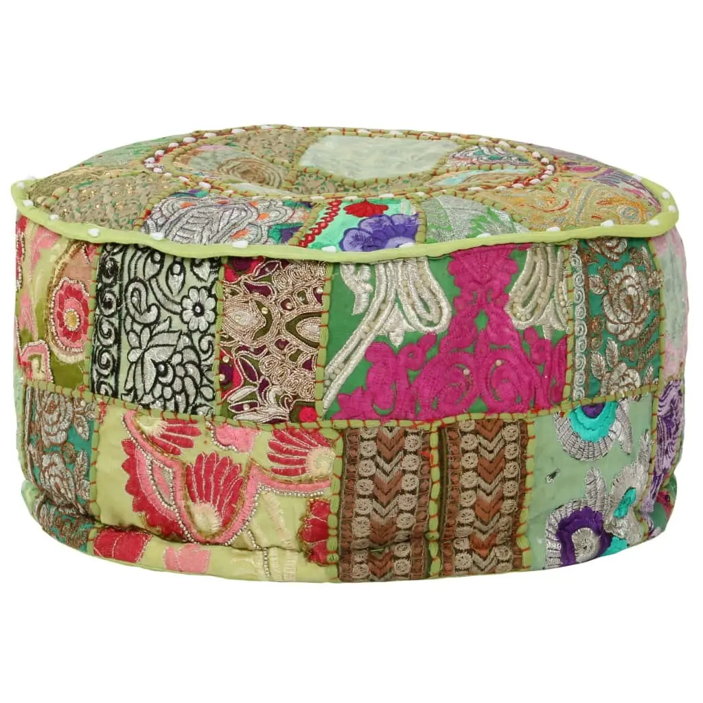 Patchwork Pouffe Round Cotton Handmade 40x20 cm Green 246573