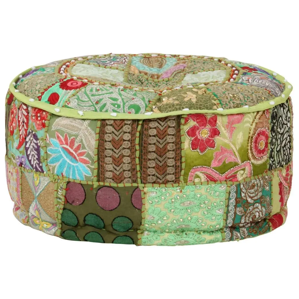 Patchwork Pouffe Round Cotton Handmade 40x20 cm Green 246573