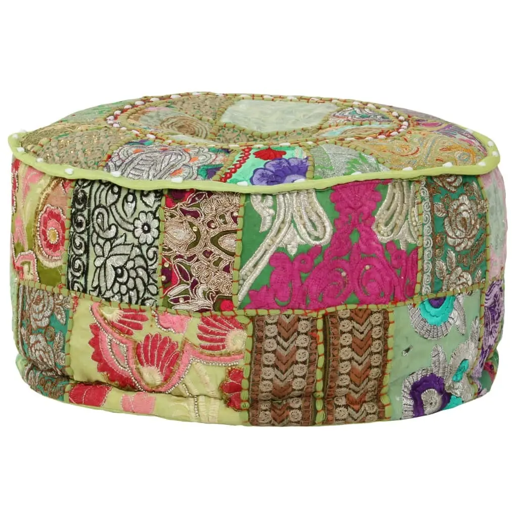 Patchwork Pouffe Round Cotton Handmade 40x20 cm Green 246573