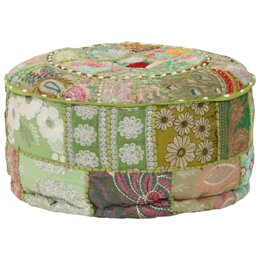 Patchwork Pouffe Round Cotton Handmade 40x20 cm Green 246573