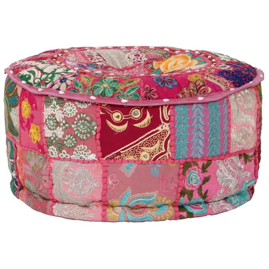 Patchwork Pouffe Round Cotton Handmade 40x20 cm Pink 246574