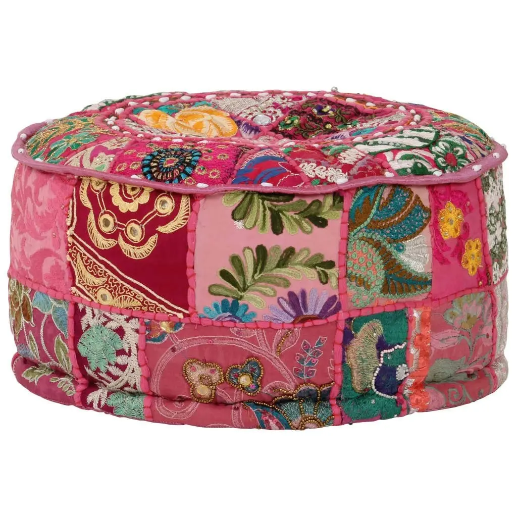 Patchwork Pouffe Round Cotton Handmade 40x20 cm Pink 246574