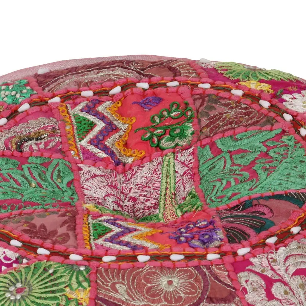 Patchwork Pouffe Round Cotton Handmade 40x20 cm Pink 246574