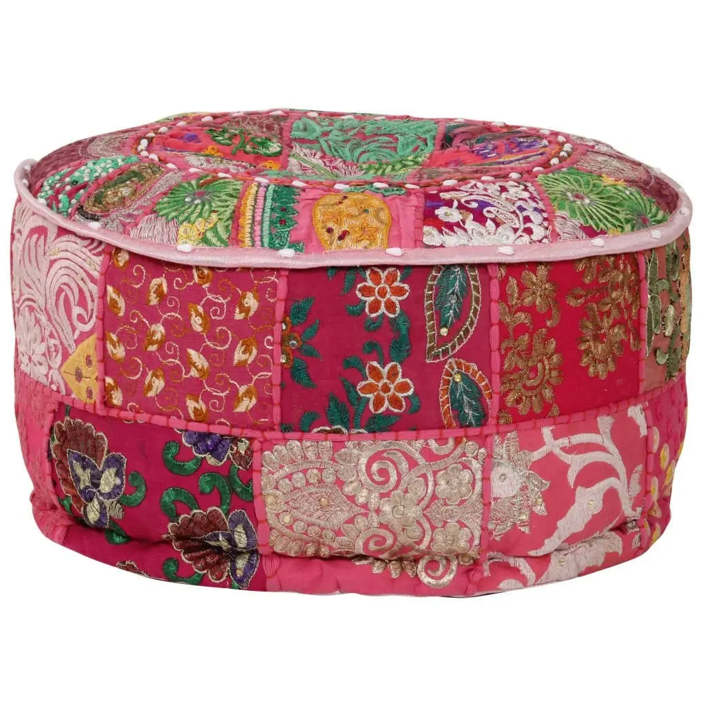 Patchwork Pouffe Round Cotton Handmade 40x20 cm Pink 246574