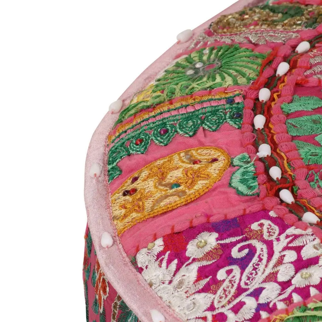 Patchwork Pouffe Round Cotton Handmade 40x20 cm Pink 246574