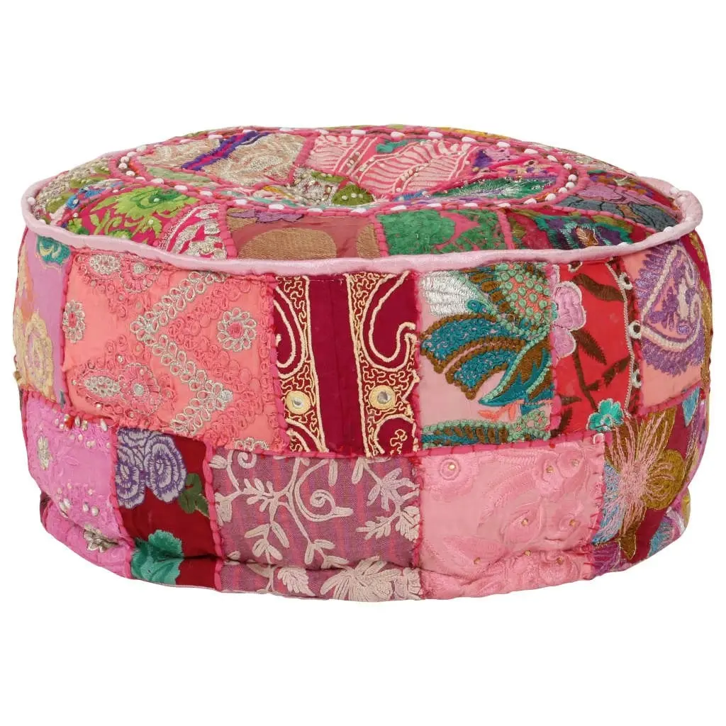 Patchwork Pouffe Round Cotton Handmade 40x20 cm Pink 246574