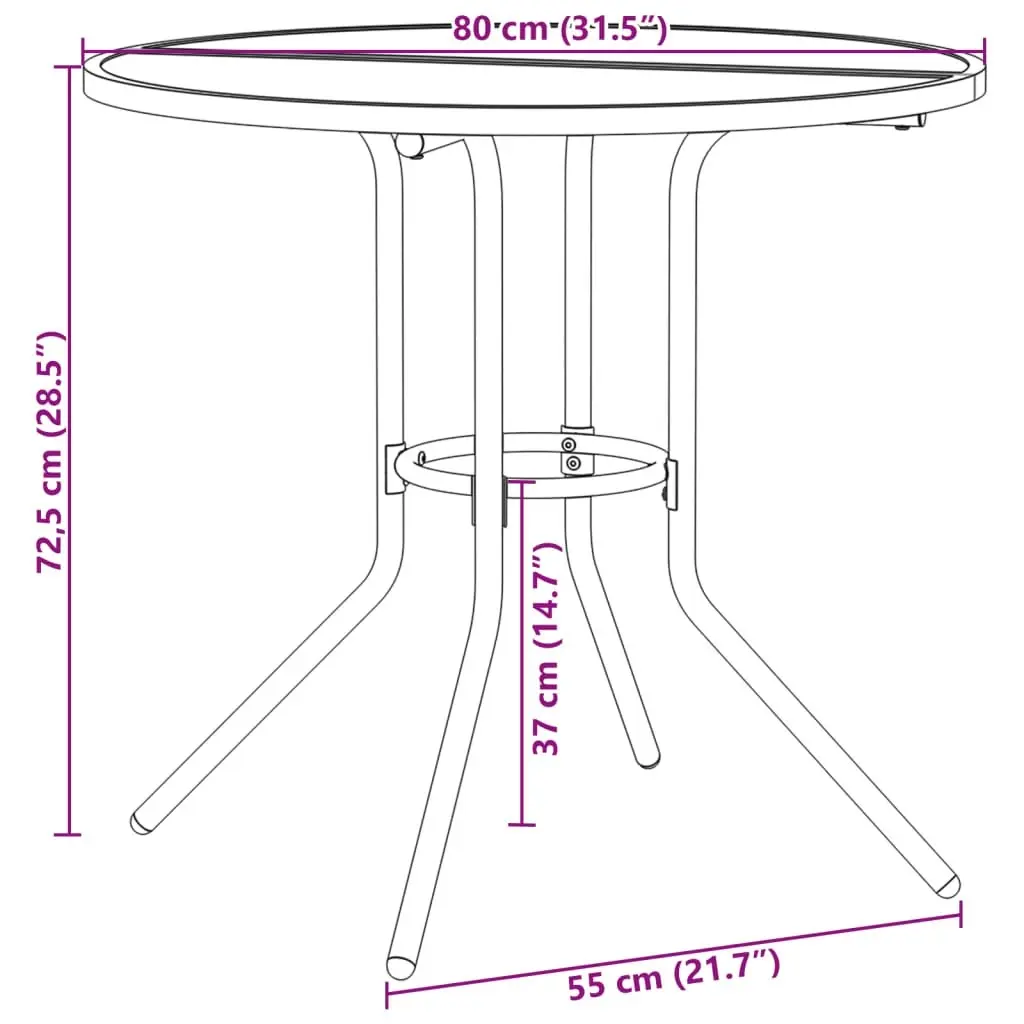 Patio Table Round Anthracite Ã˜80x72.5 cm Powder-coated Steel 4009263