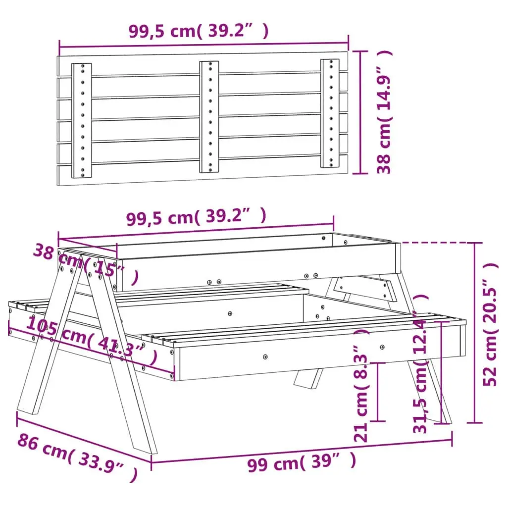 Picnic Table with Sandpit for Kids Solid Wood Pine 832592