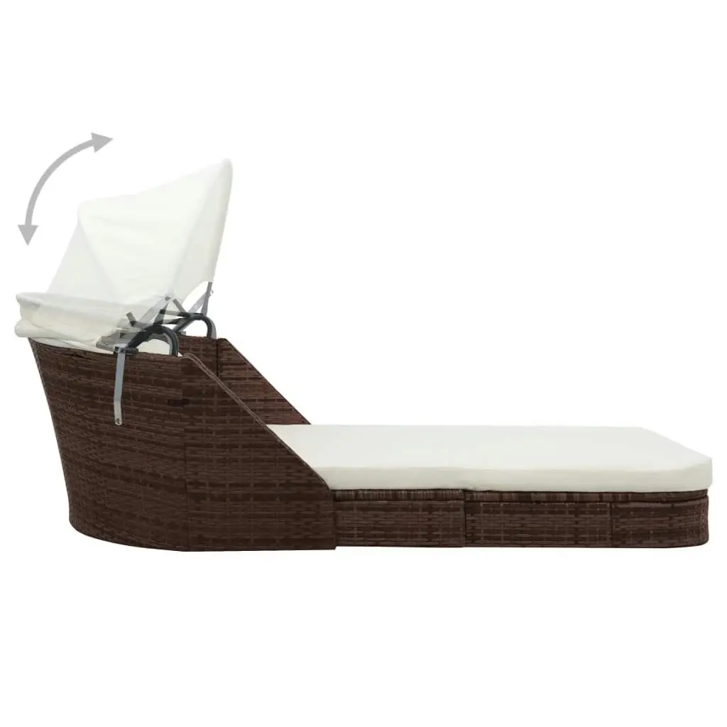 Sun Lounger with Canopy Poly Rattan Brown 41982