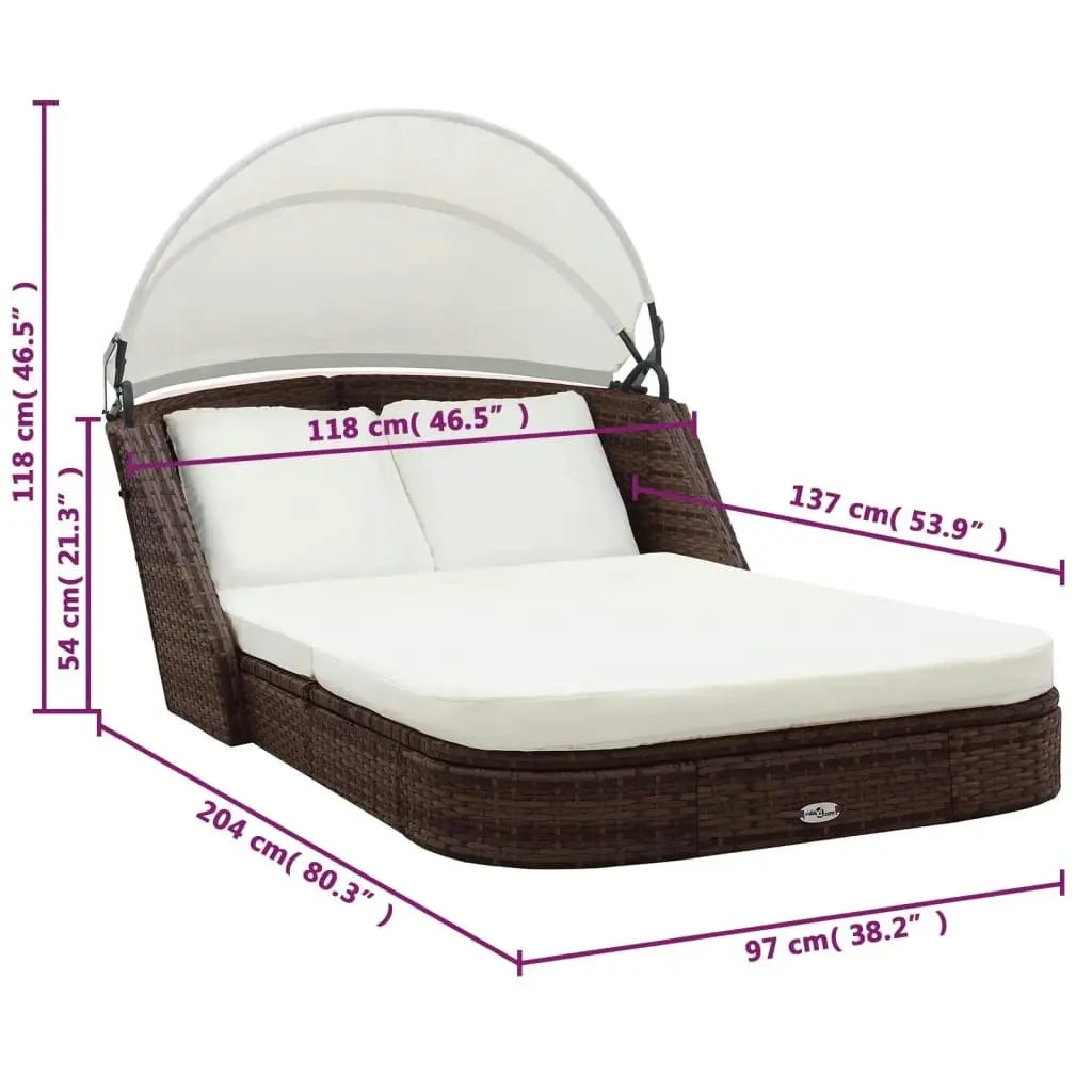 Sun Lounger with Canopy Poly Rattan Brown 41982