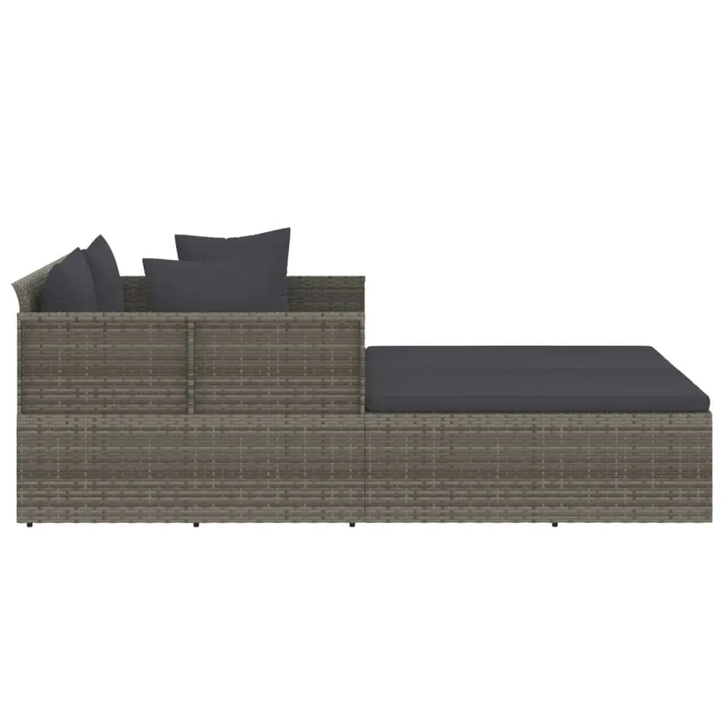 Sunbed with Cushions Grey 182x118x63 cm Poly Rattan 362268