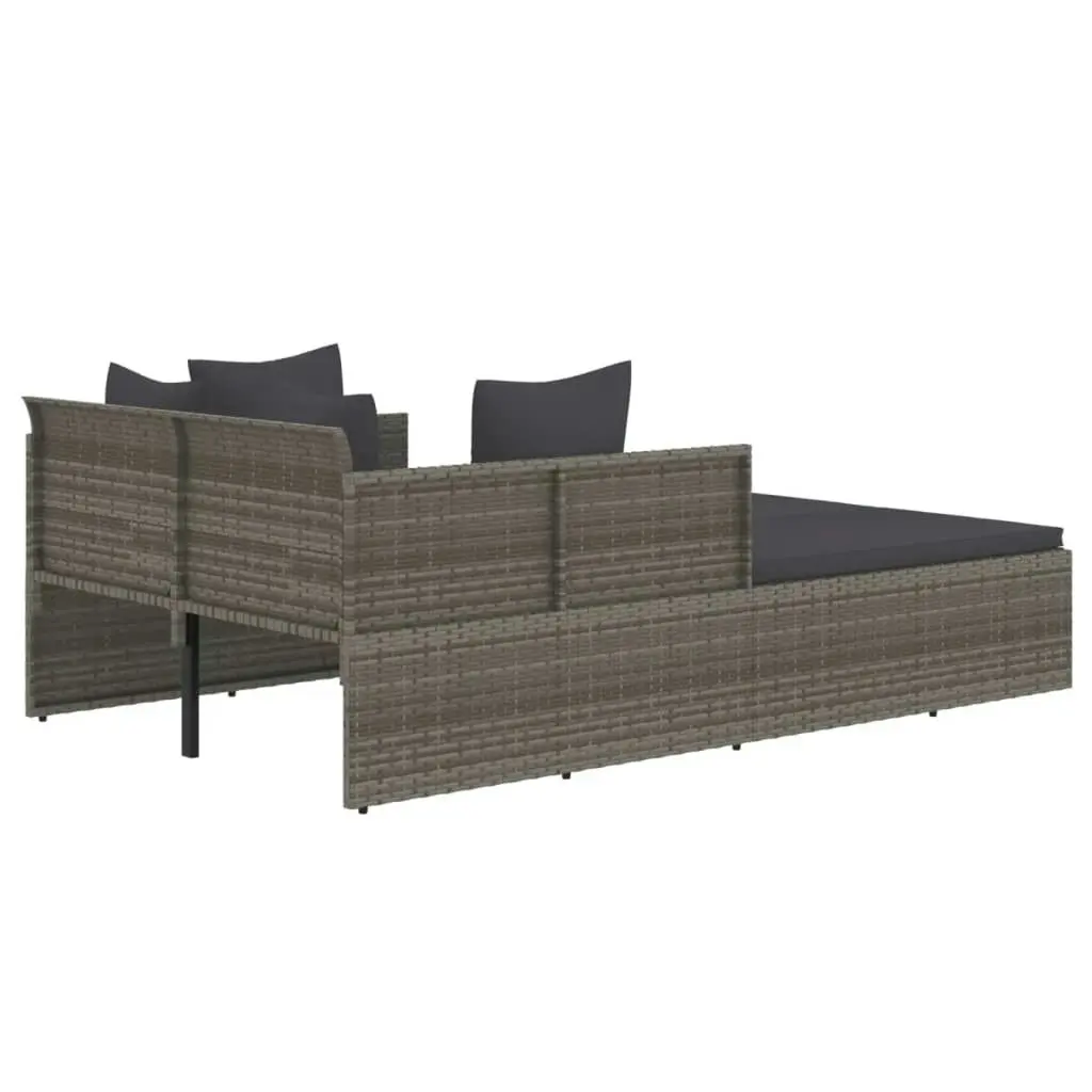 Sunbed with Cushions Grey 182x118x63 cm Poly Rattan 362268