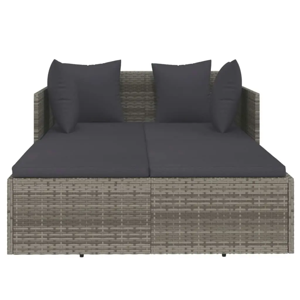 Sunbed with Cushions Grey 182x118x63 cm Poly Rattan 362268