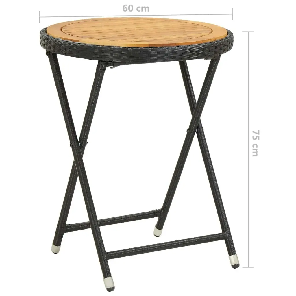 Tea Table Black 60 cm Poly Rattan and Solid Acacia Wood 46205