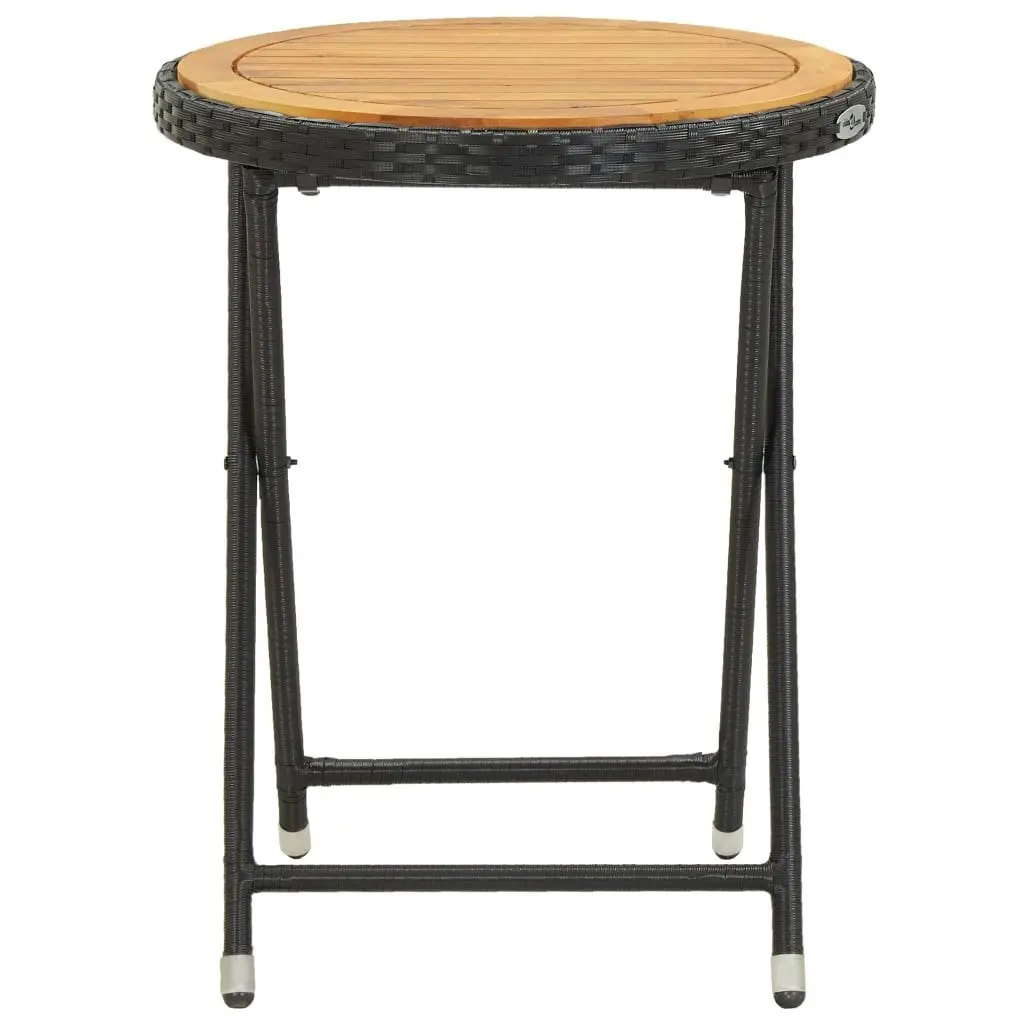 Tea Table Black 60 cm Poly Rattan and Solid Acacia Wood 46205