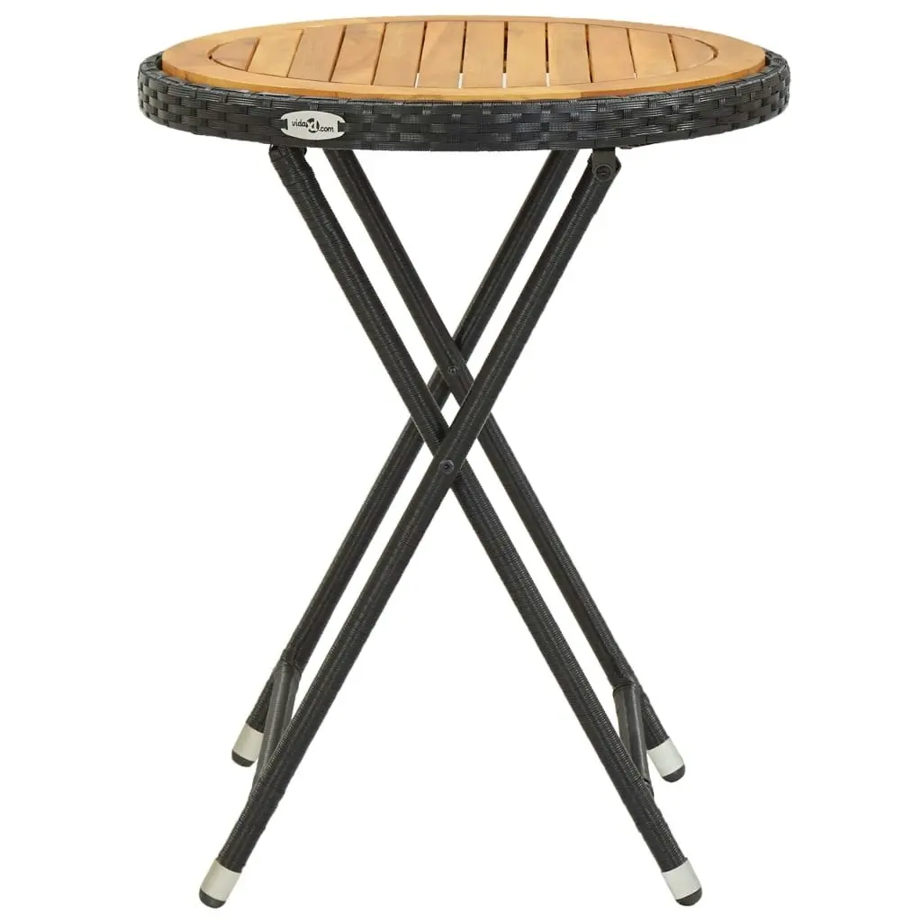 Tea Table Black 60 cm Poly Rattan and Solid Acacia Wood 46205