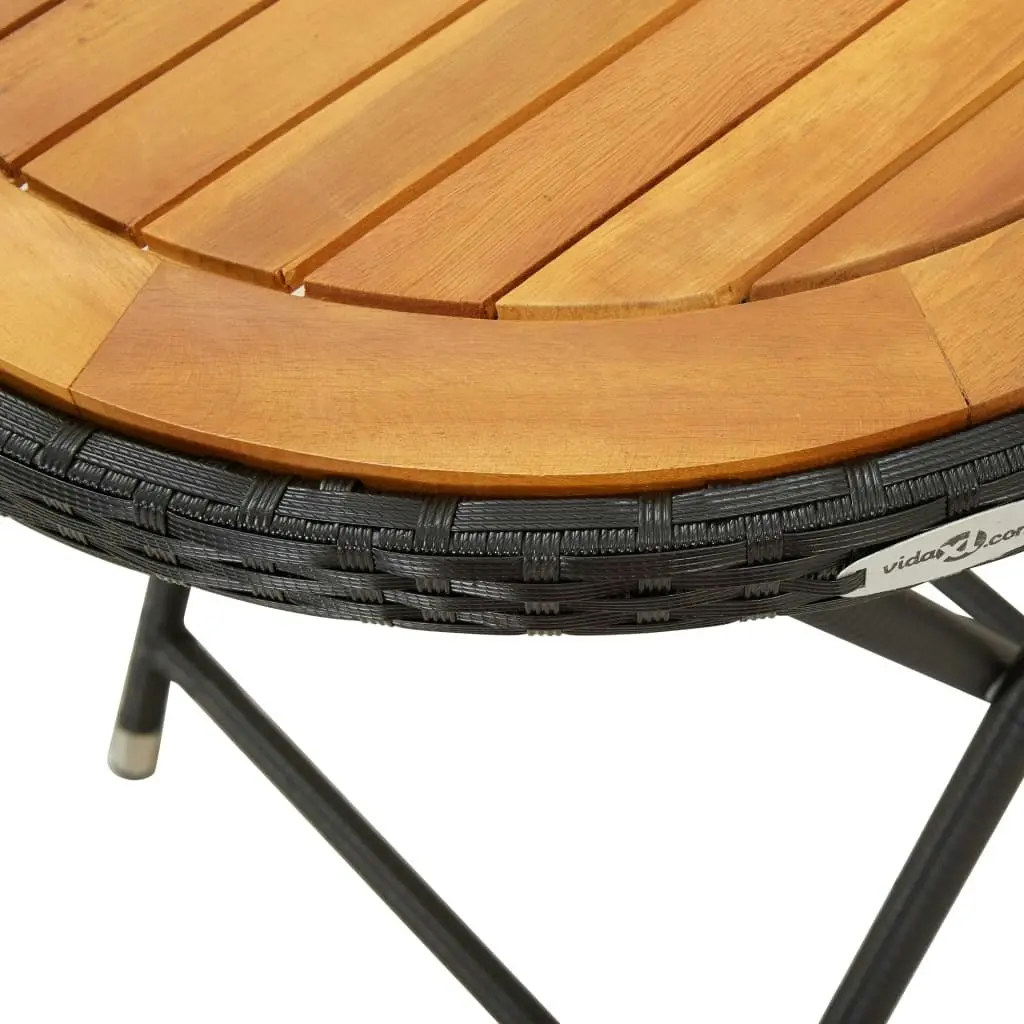 Tea Table Black 60 cm Poly Rattan and Solid Acacia Wood 46205