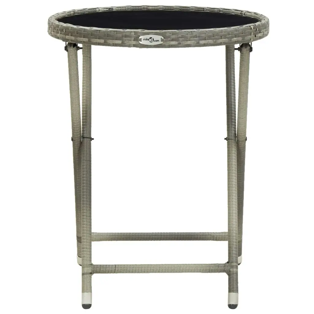 Tea Table Grey 60 cm Poly Rattan and Tempered Glass 46204