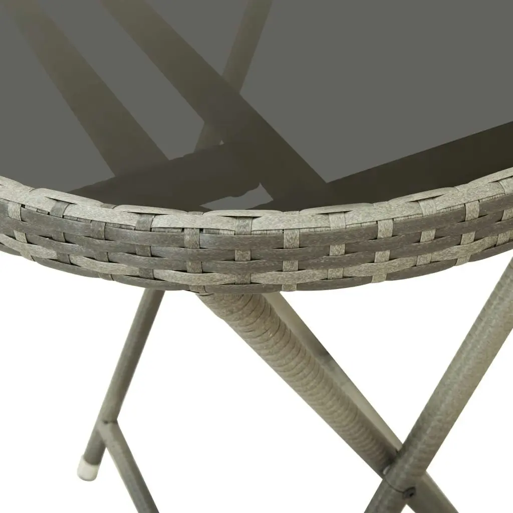 Tea Table Grey 60 cm Poly Rattan and Tempered Glass 46204