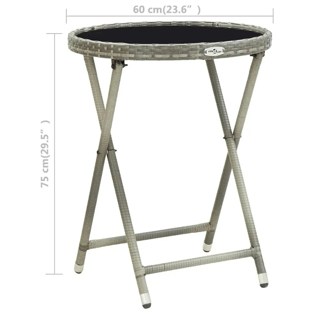 Tea Table Grey 60 cm Poly Rattan and Tempered Glass 46204