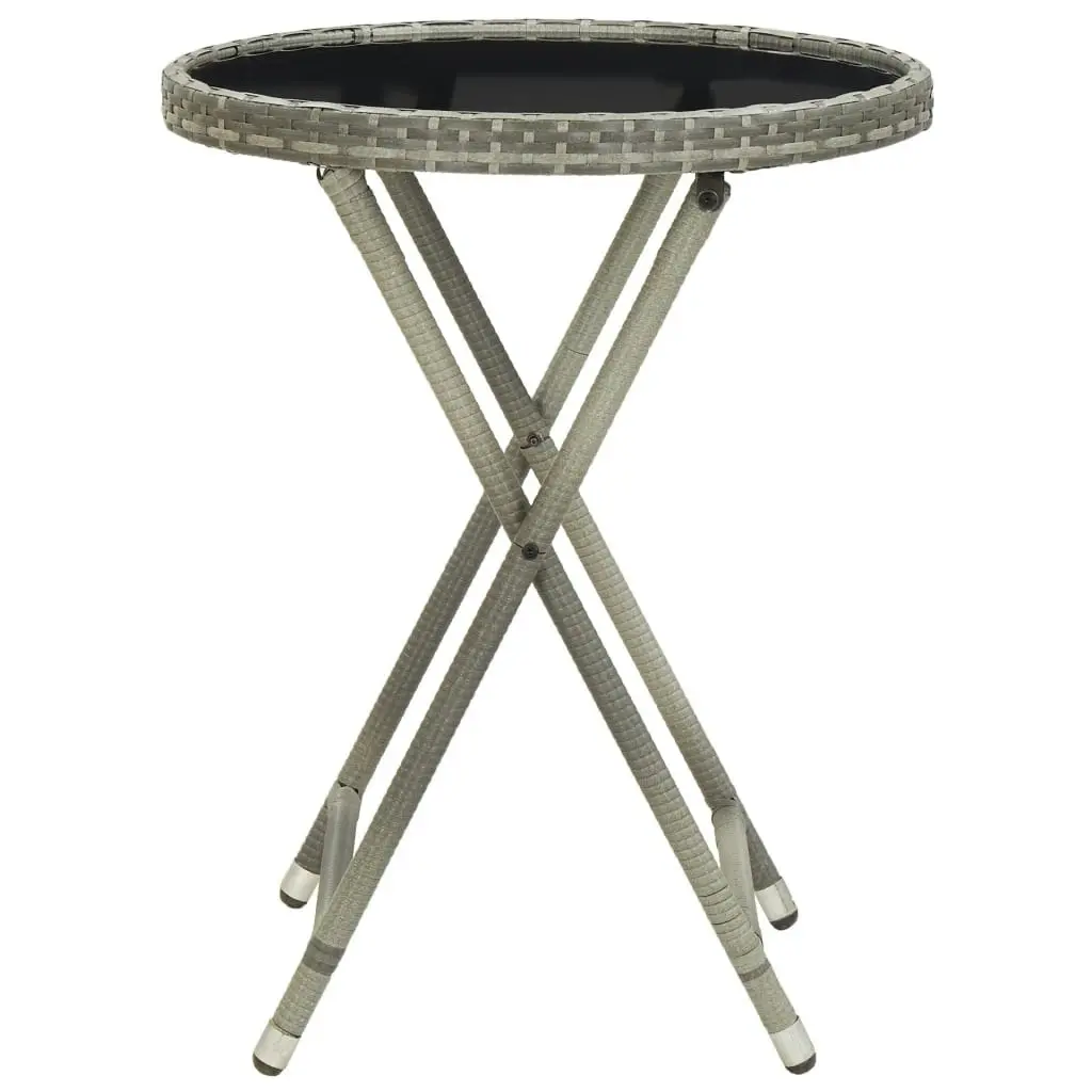 Tea Table Grey 60 cm Poly Rattan and Tempered Glass 46204