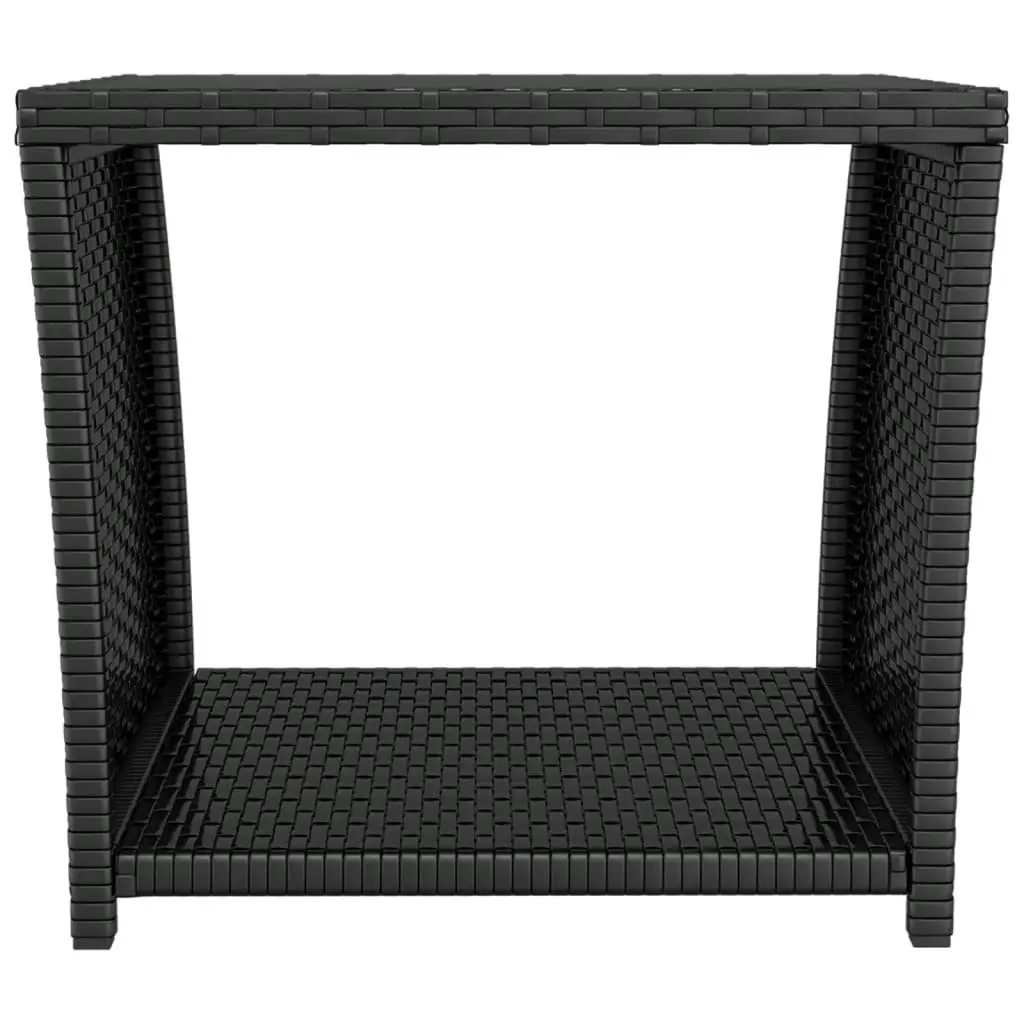 Tea Table with Glass Top Black Poly Rattan&Tempered Glass 319560