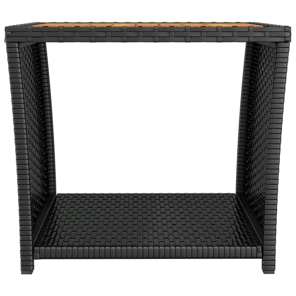 Tea Table with Wooden Top Black Poly Rattan&Solid Wood Acacia 319558